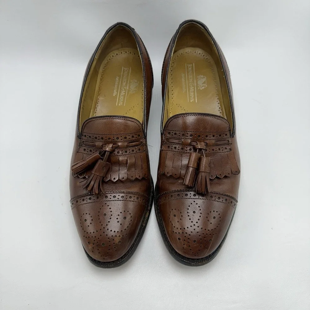 Johnston Murphy Aristocraft Kiltie Tassel‎ Cap Toe Loafers Men's 9 D/B Brown